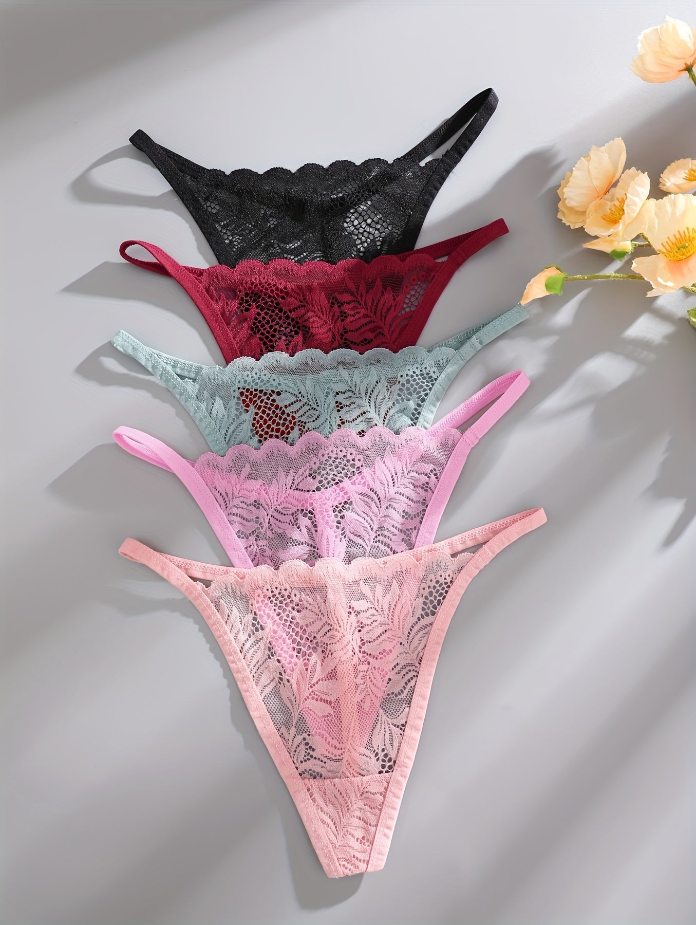 Floral Lace Seamless Thongs - Sexy Intimates 5-Pack - LuxyXO