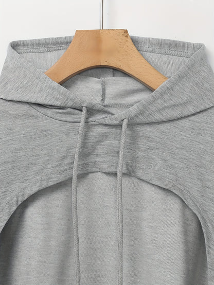 Womens Stylish Solid Color Cropped Hoodie - Trendy American Casual Sweatshirt with Long Sleeves for Comfortable Athleisure Wear