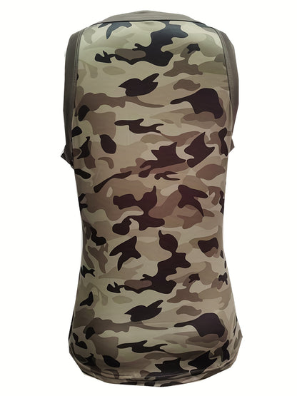 Vibrant Camo Print Tank Top - Crew Neck, Medium Stretch Cotton Blend, Regular Length, Machine Washable, Sexy Summer Essential for Women - Spring/Summer Fashion Must-Have