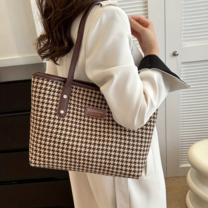 Chic Houndstooth Tote Bag for Women - Spacious & Stylish Shoulder Handbag