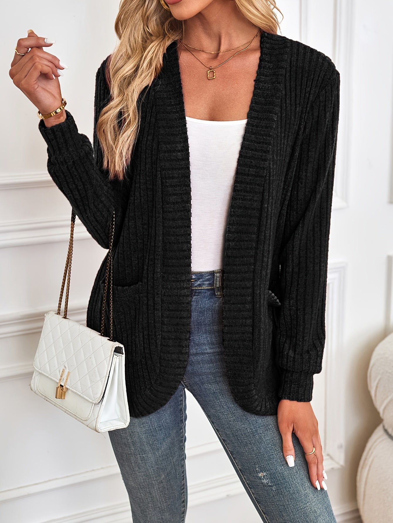 Womens Soft Knit Open Front Cardigan with Pockets