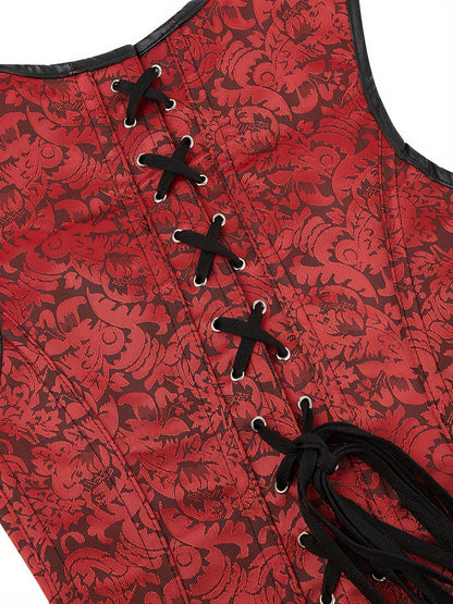 Women's Gothic Corset With Steel Boning, High Support Lingerie With Lace And Zipper Closure, Vintage Inspired Design