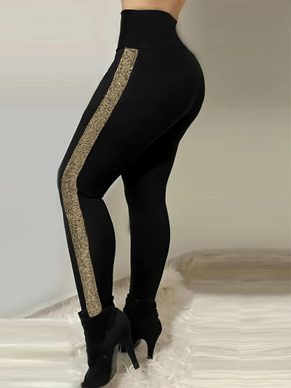 Women's Glam Sequin High-Waist Leggings - Stretchy, Zip Detail, Machine Washable - Perfect for All Seasons