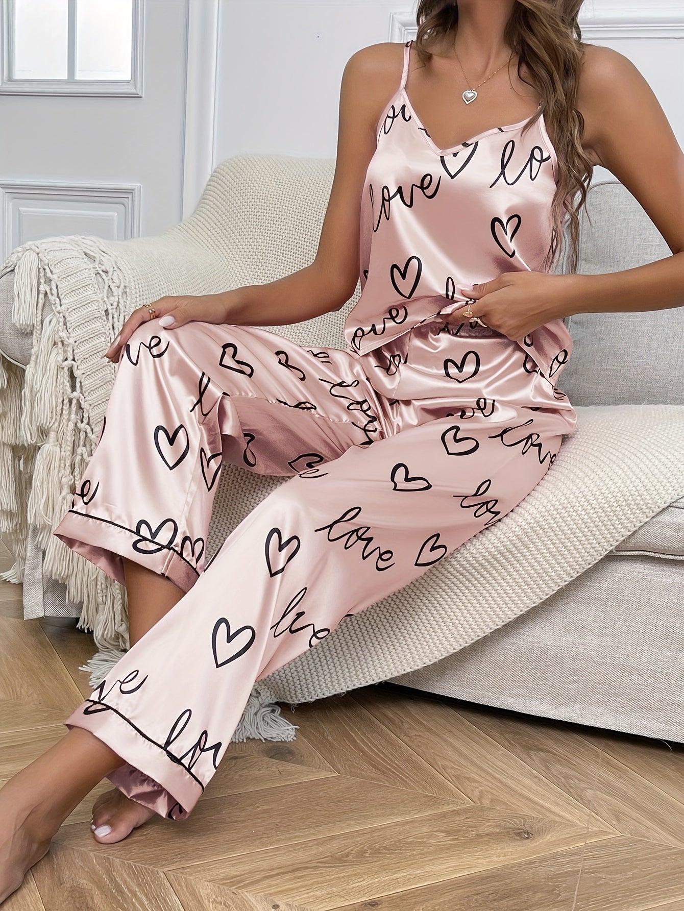 Cozy Letter Print Pajama Set - LuxyXO