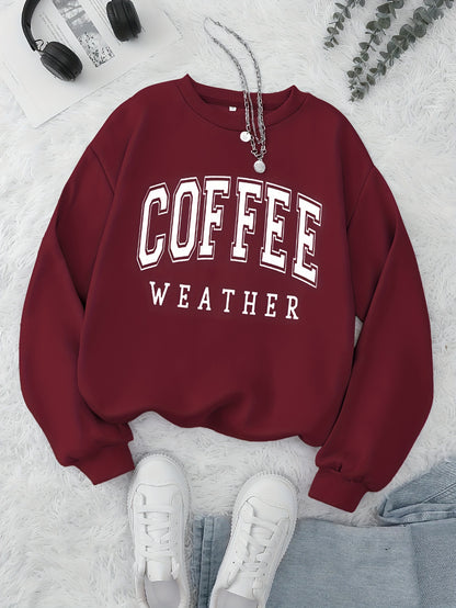 Sudadera acogedora para amantes del café: diseño informal, suave y con cuello redondo y manga larga