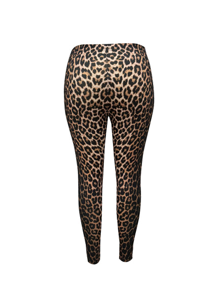 Leggings con estampado de leopardo de talla grande para mujer, elegantes pantalones de punto ajustados de gran elasticidad, mezcla de poliéster y elastano