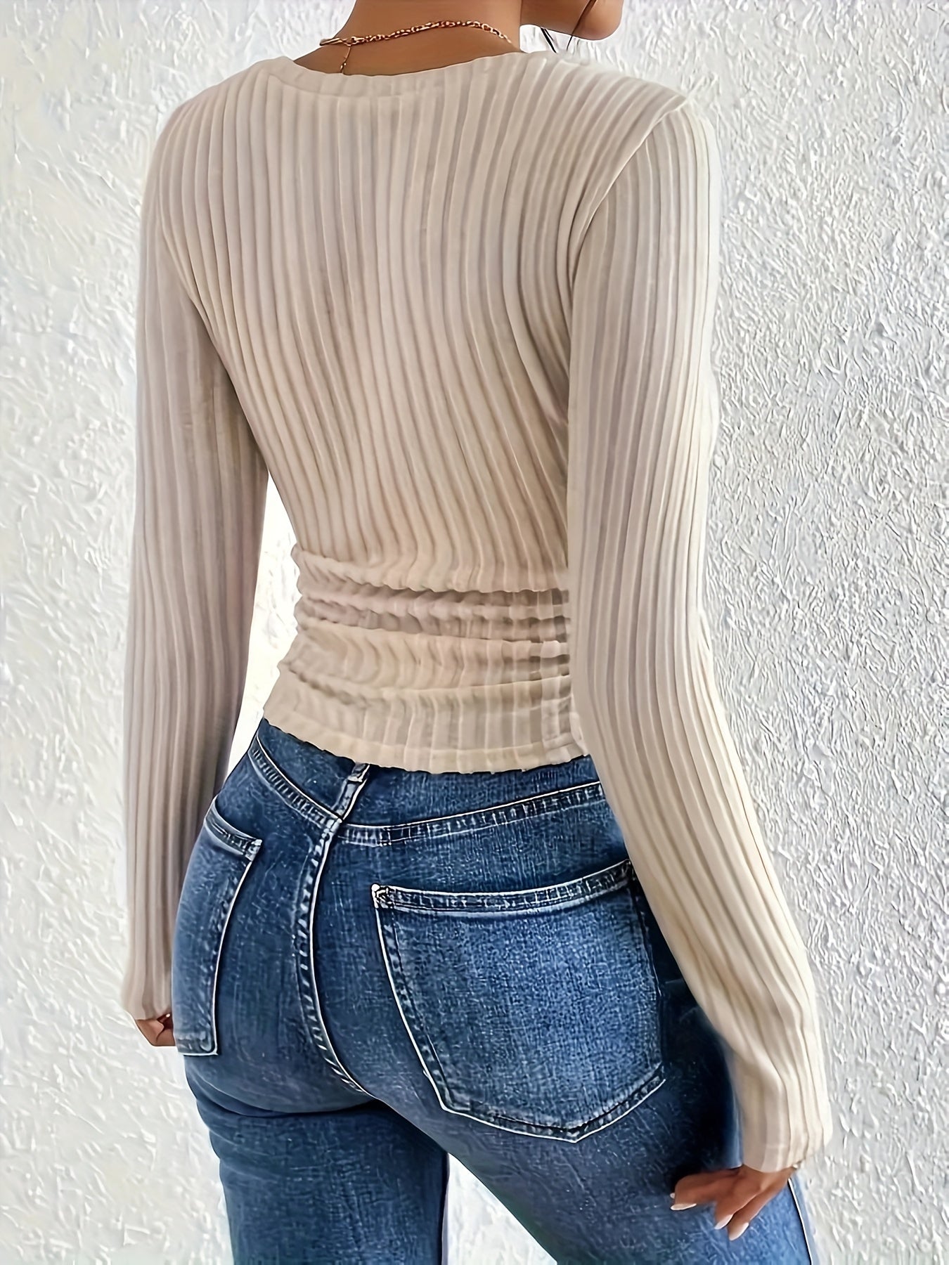 Vibrant Square Neck Slim Fit Ribbed Long Sleeve Top