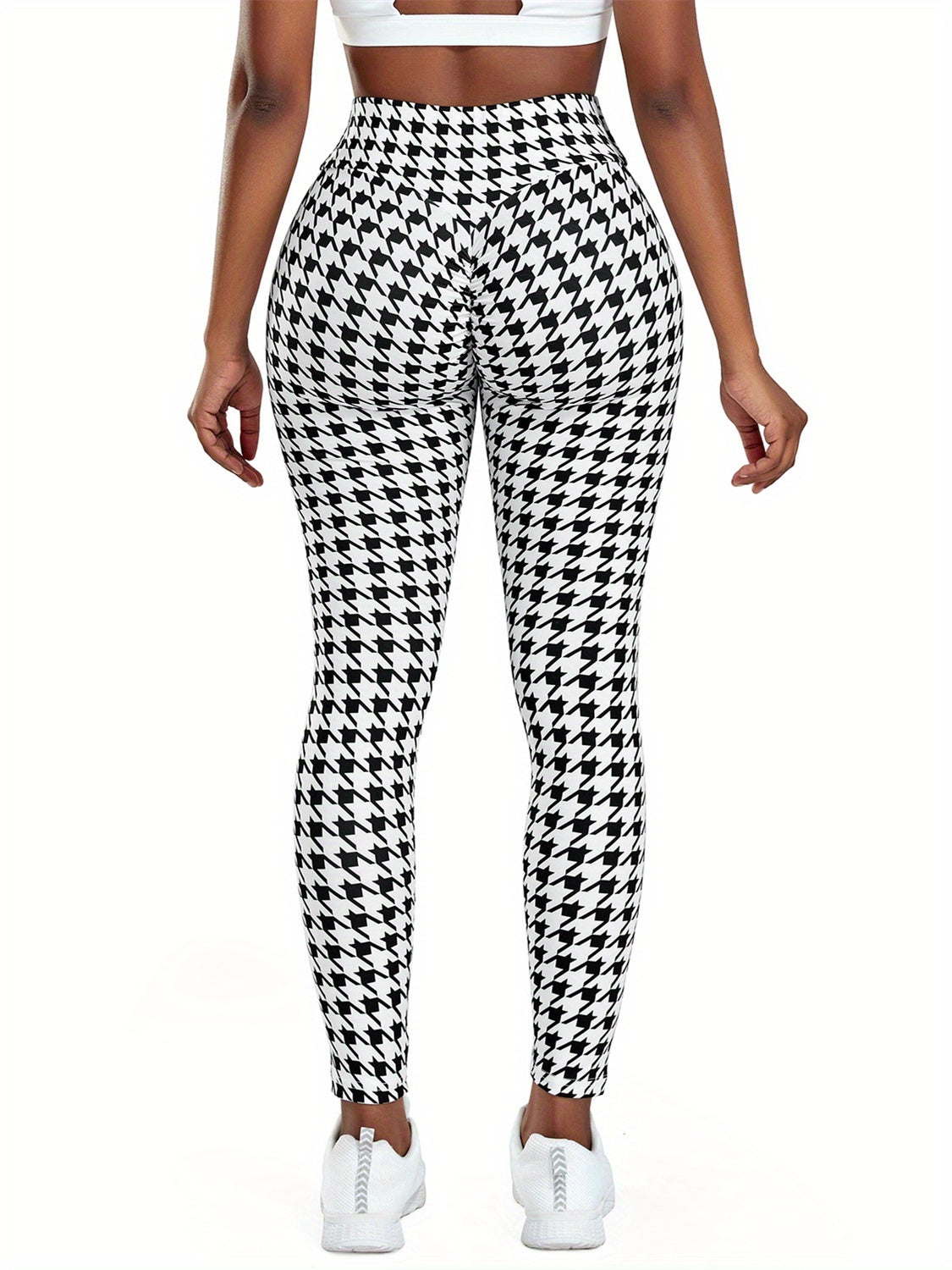 Women's High Waist Houndstooth Yoga Leggings - Stretchy, Elegant Activewear Pants for All Seasons