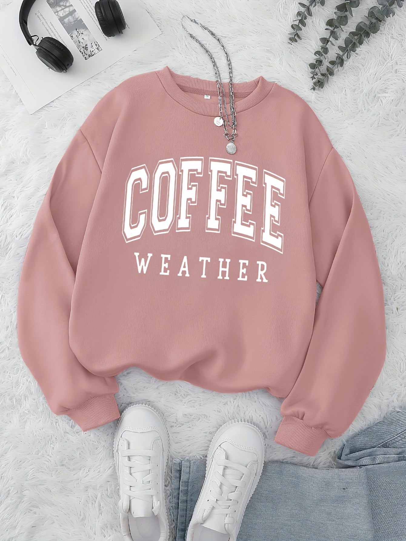 Sudadera acogedora para amantes del café: diseño informal, suave y con cuello redondo y manga larga