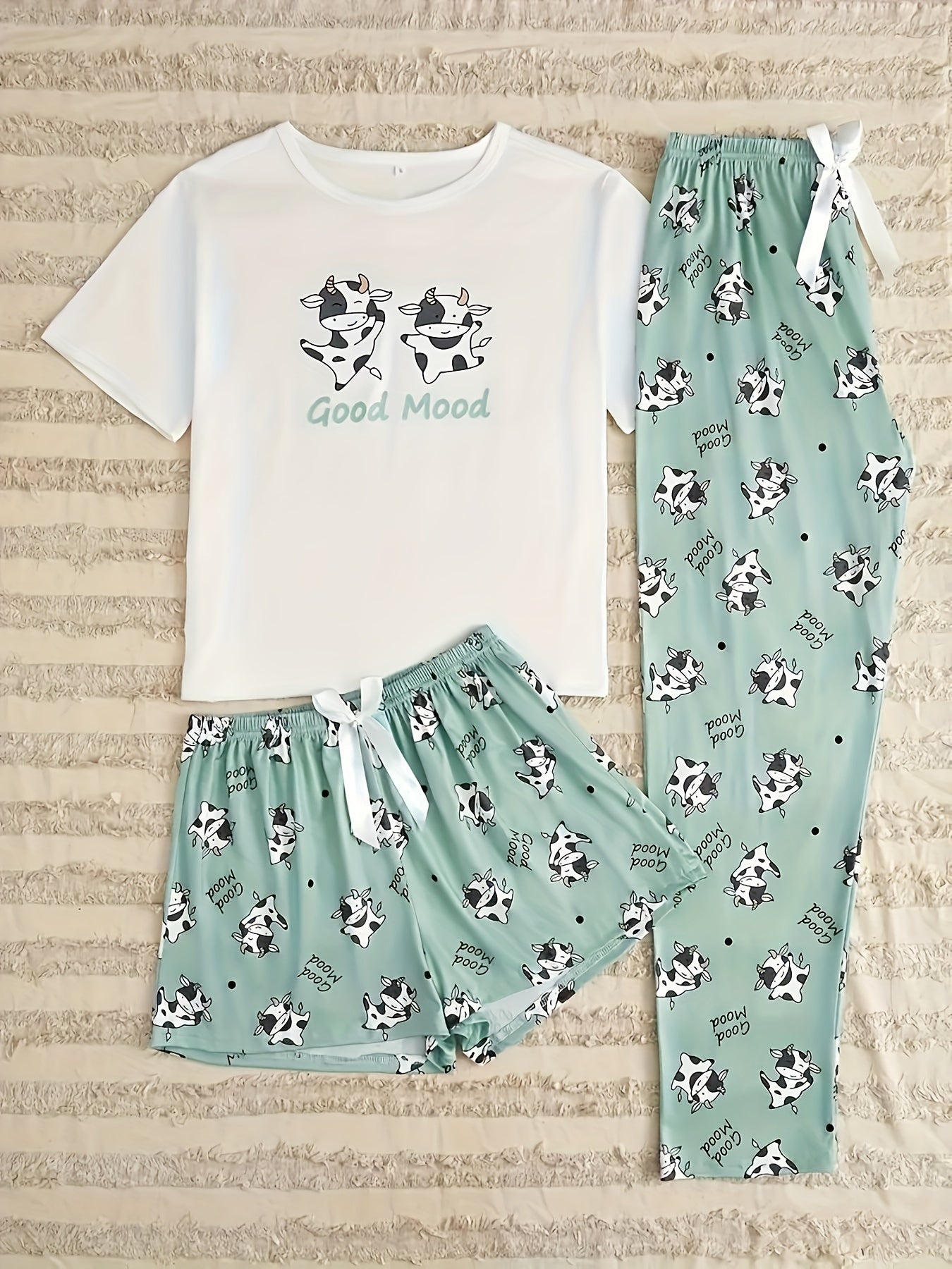 Women's Pajamas with Cow Print Three-Piece Set - LuxyXO