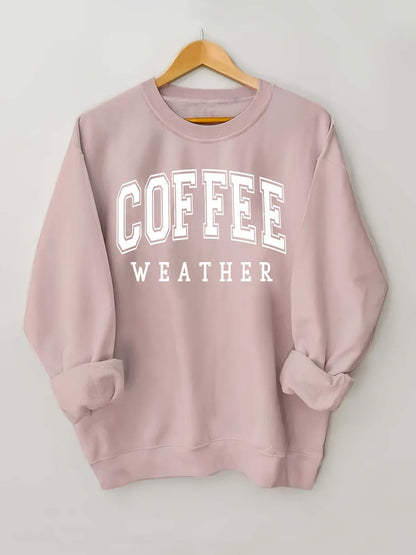 Plus Size Coffee Print Sweatshirt, Casual Long Sleeve Crew Neck Pullover Sweatshirt