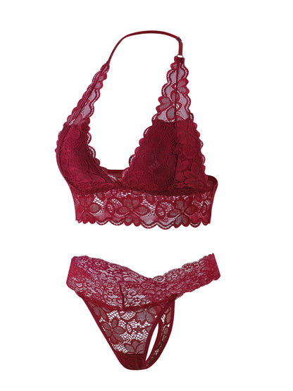 Floral Lace Bra & Panties Lingerie Set - LuxyXO