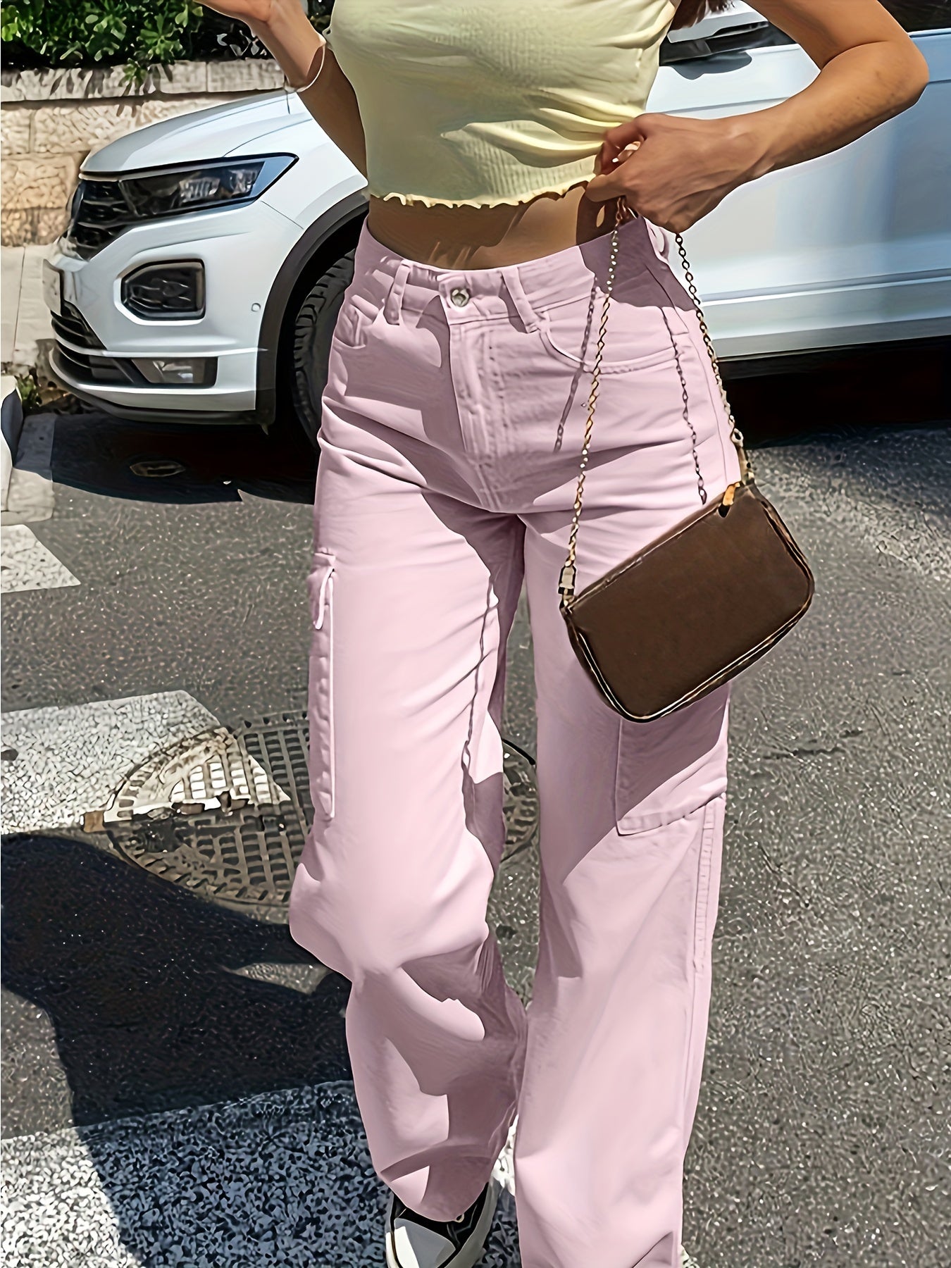 Stylish Flap Pocket Wide Leg Cargo Pants