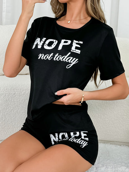 Relaxed Fit "NOPE not Today" Graphic Print Short Sleeve T-Shirt and Shorts Pajama Set