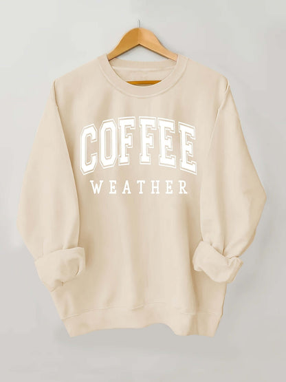 Plus Size Coffee Print Sweatshirt, Casual Long Sleeve Crew Neck Pullover Sweatshirt