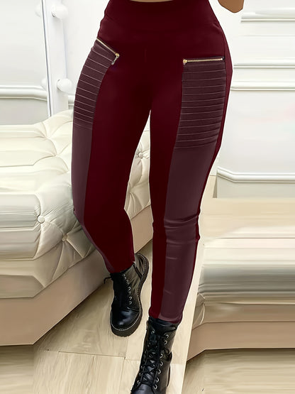 Women's Chic Faux Leather Skinny Pants - Elegant Zippered Detail - Versatile Casual to Evening Wear, Tailored Fit