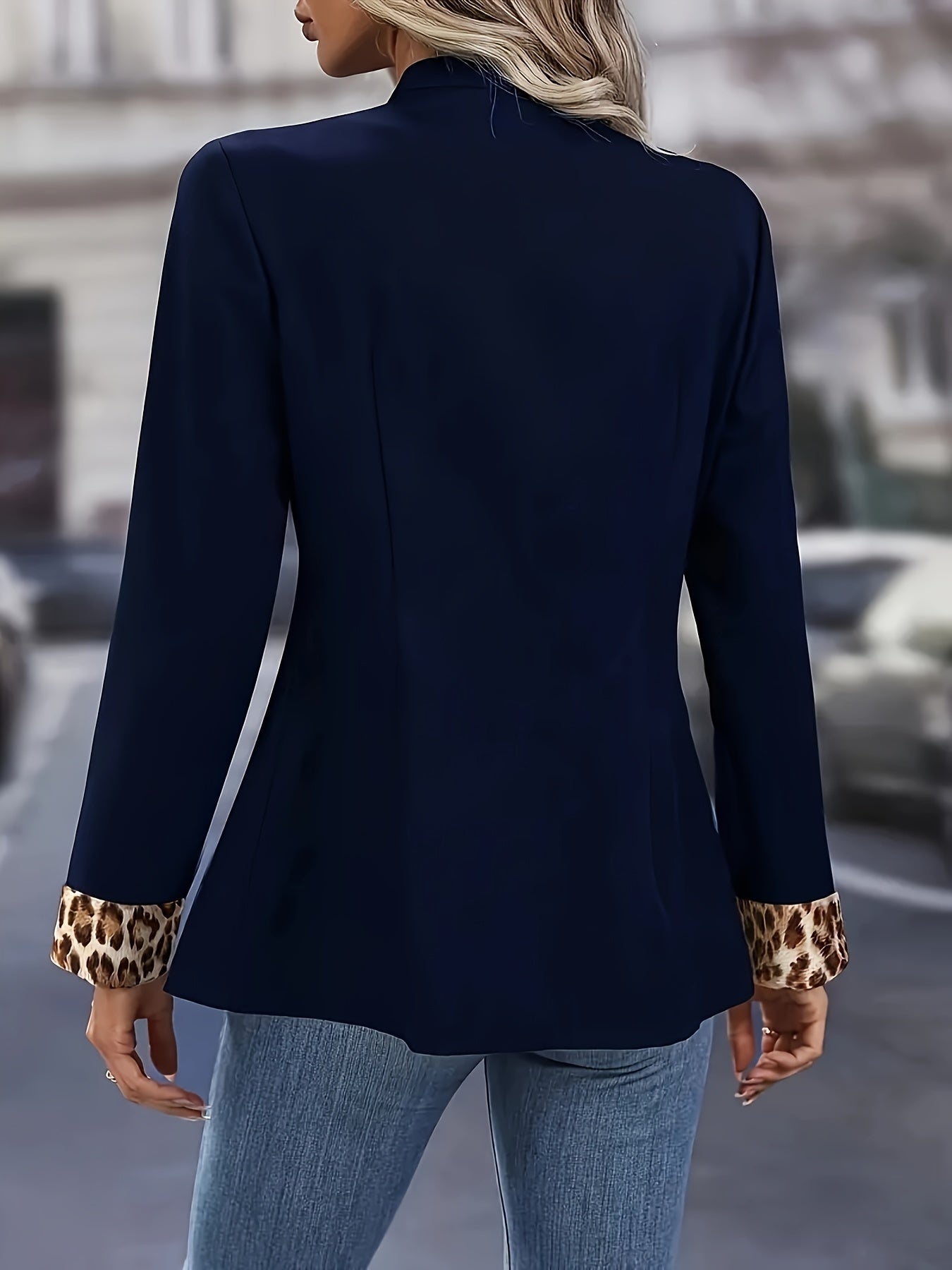 Elegant Leopard Print Double-Breasted Jacket for Women - Casual Long Sleeve, Machine Washable