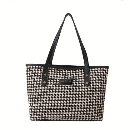 Chic Houndstooth Tote Bag for Women - Spacious & Stylish Shoulder Handbag