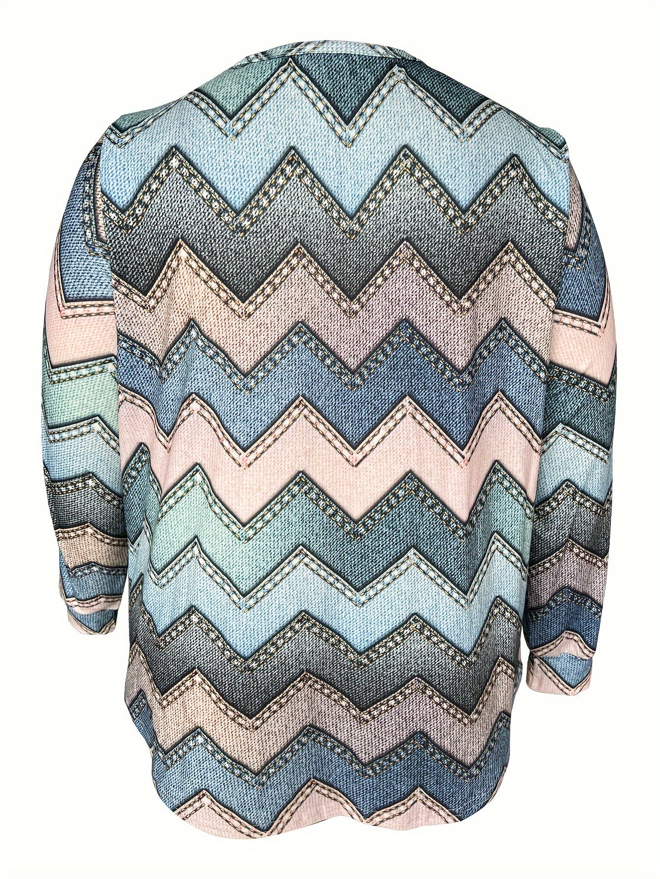 Sudadera elegante con estampado de chevron en tallas grandes para mujer, jersey informal de manga larga con media cremallera para uso diario, tejido suave y acogedor, ajuste relajado, perfecto para las temporadas de otoño e invierno