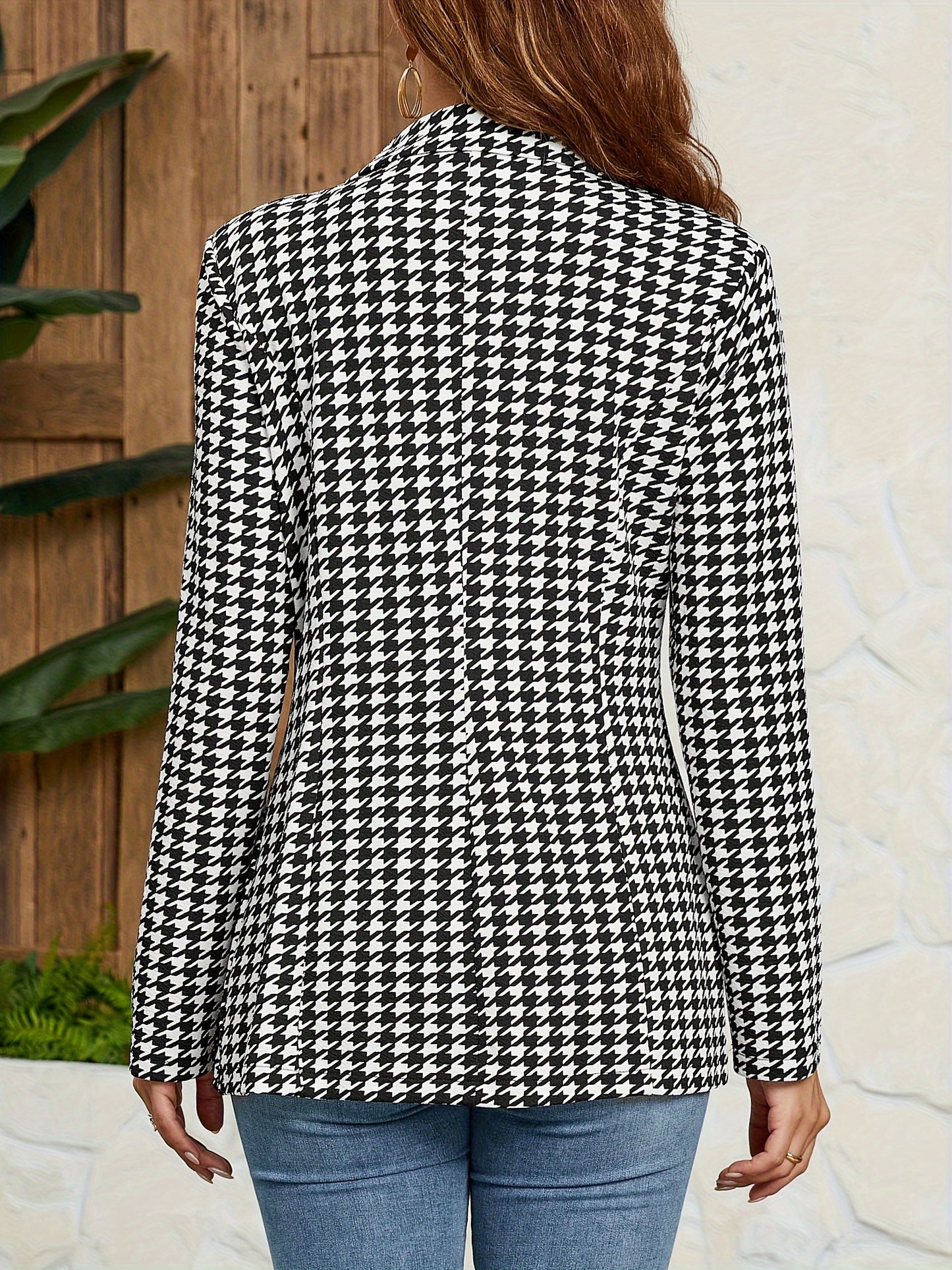 Blazer elegante de pata de gallo para mujer: botones modernos en el frente, cuello con solapa elegante, mangas largas versátiles: prenda informal perfecta para el día a día con diseño de impresión de primera calidad