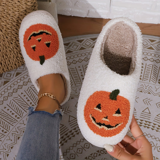 Cómodas pantuflas de casa con forma de calabaza de dibujos animados para Halloween