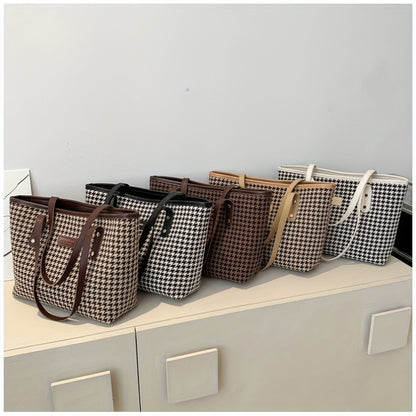 Chic Houndstooth Tote Bag for Women - Spacious & Stylish Shoulder Handbag