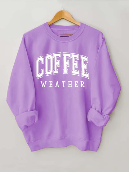 Plus Size Coffee Print Sweatshirt, Casual Long Sleeve Crew Neck Pullover Sweatshirt