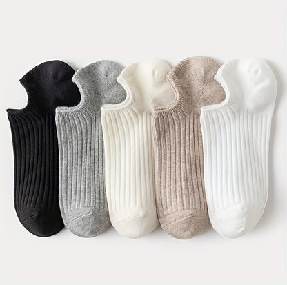 5/10 Pairs Solid Low Cut Socks, Simple & Breathable Unisex Invisible Socks, Women's Stockings & Hosiery