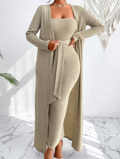 Elegant Off-Shoulder Women's Two-Piece Dress Cardigan Set