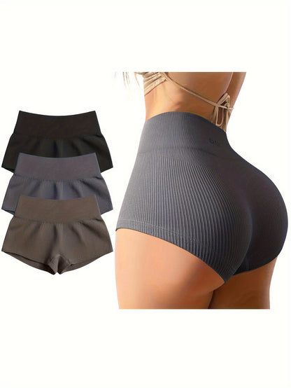 Pantalones cortos de yoga de 3 piezas para mujer de OQQ, pantalones cortos sexis de cintura alta con efecto elástico para hacer ejercicio y entrenar