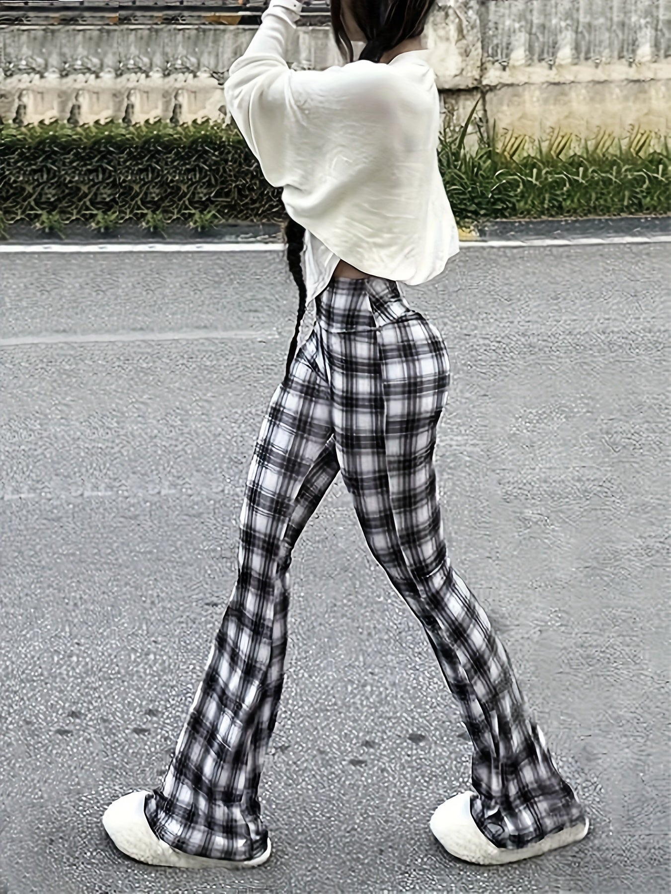 Vintage Plaid High-Waist Flared Pants - Sexy & Comfortable - LuxyXO