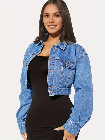 Chaqueta vaquera elegante con cuello para mujer: abrigo informal, de fácil cuidado, de manga larga y botonadura sencilla con un elegante diseño de solapa