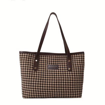Chic Houndstooth Tote Bag for Women - Spacious & Stylish Shoulder Handbag