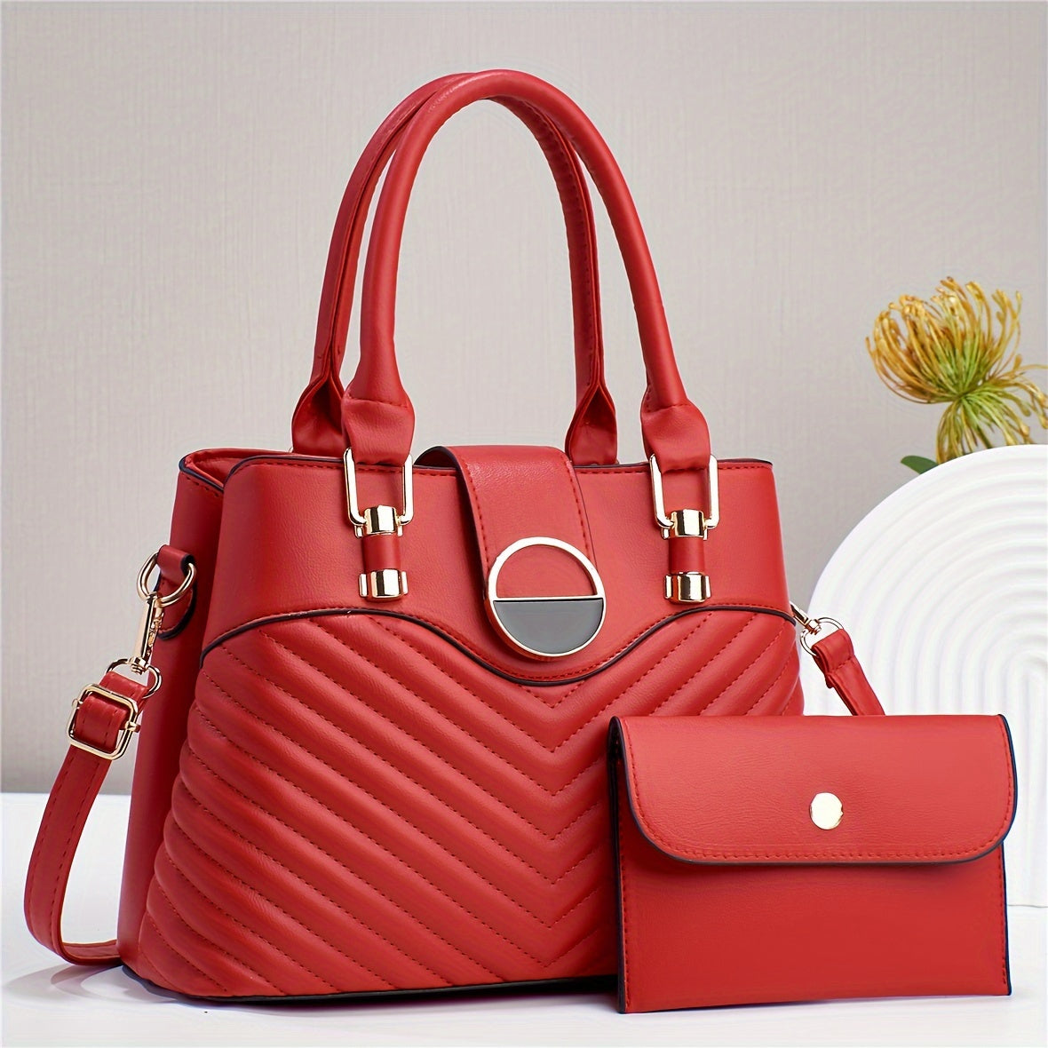 Elegant Faux Leather Tote Bag with Wallet for Women