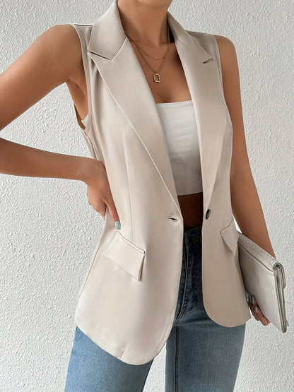 Chaleco elegante sin mangas con solapa: blazer para mujer con botones en el frente, color sólido, perfecto para primavera y otoño, ropa de moda para mujer para un look elegante