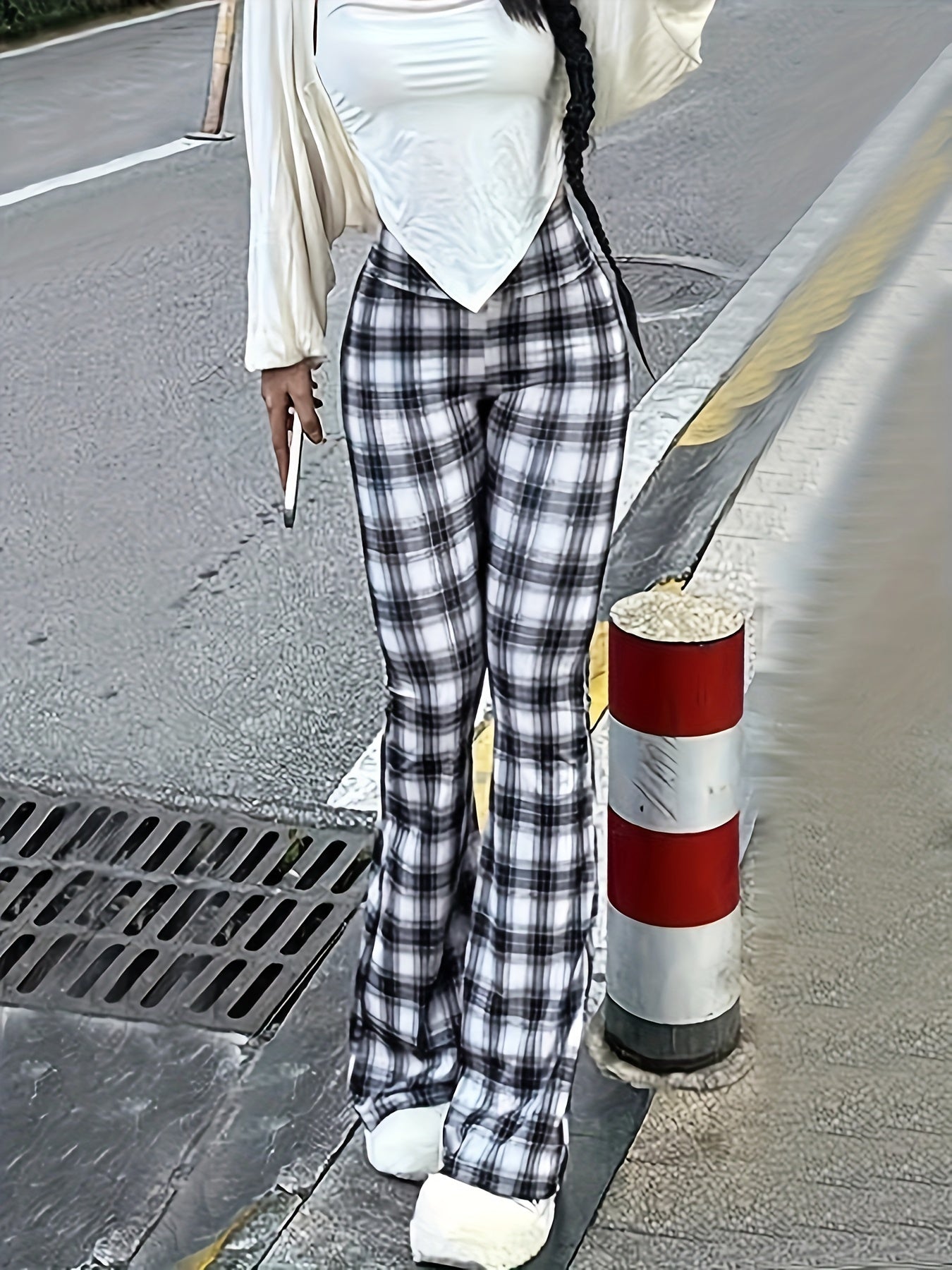 Vintage Plaid High-Waist Flared Pants - Sexy & Comfortable - LuxyXO