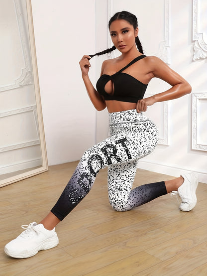 Vibrant Letter Print Color Block High Waist Leggings - Soft, Stretchy, and Comfortable for Everyday Wear - Womens Casual Fashion Clothing for All Body Types