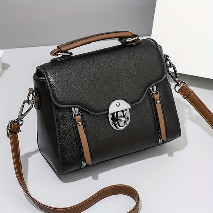 Retro Buckle Handbag For Women, Color Contrast Crossbody Bag,