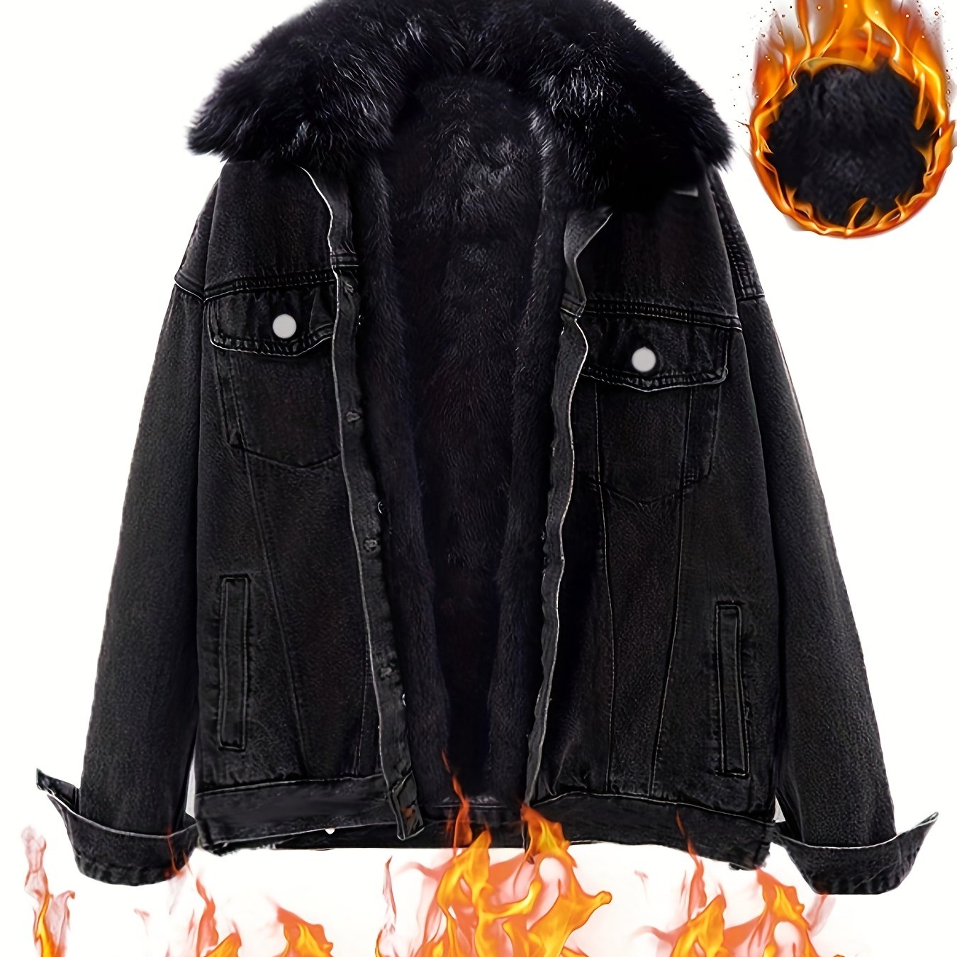 Vintage Style Women'S Faux Fur Collared Denim Jacket, Non-Stretch Woven Fabric, Fall/Winter Warm Outerwear