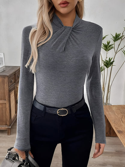 Elegant Polyester Turtleneck Sweater Top - Solid Color, Long Sleeve, Knit Fabric, Regular Fit for Women - Autumn/Winter Collection