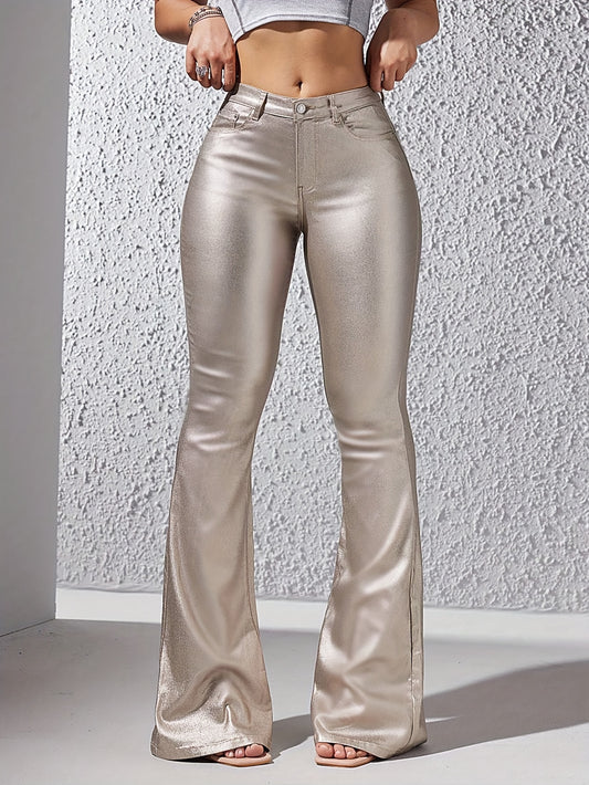 Stylish Flared Leg PU Leather Pants