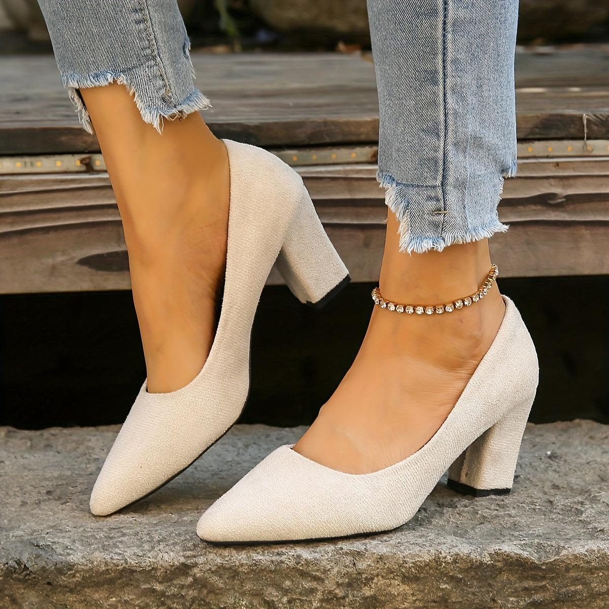 Elegant Breathable High-Block Heels with Pointed Toe: Perfect All-Season Comfort & Style