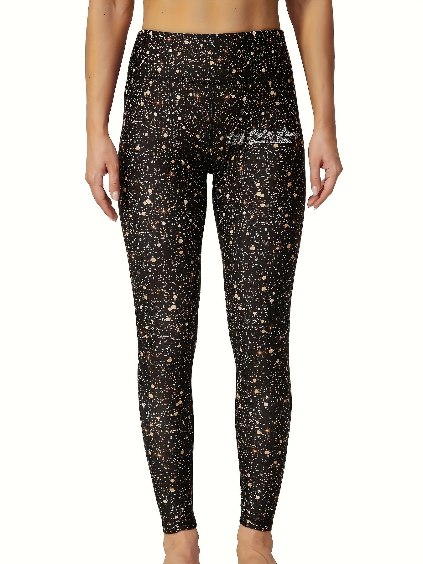 Women's High-Waist Yoga Leggings with Tummy Control, Butt Lift & Zipper Pocket - Golden Dust Print, Stretchy Activewear for All Seasons