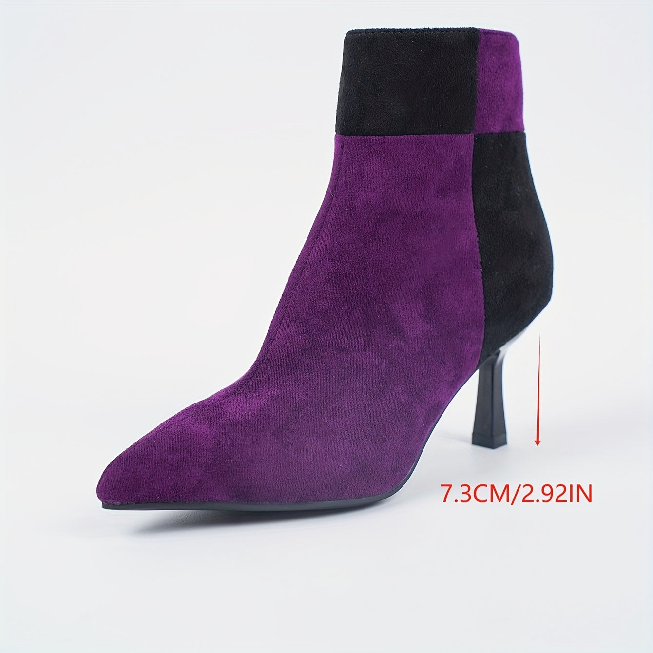 Botas de tacón de aguja con diseño de patchwork elegantes para mujer: cremallera lateral, diseño sin cordones, punta puntiaguda, listas para banquetes, tacón elegante, ajuste cómodo