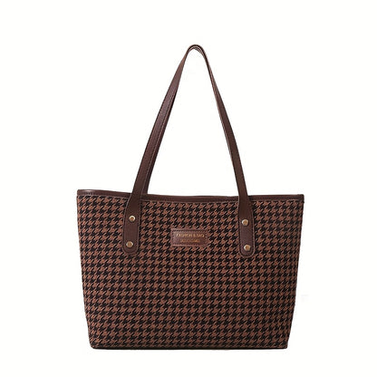 Chic Houndstooth Tote Bag for Women - Spacious & Stylish Shoulder Handbag