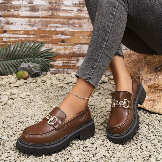 Mocasines sin cordones estilo británico para mujer primavera otoño 2024: zapatos casuales de suela gruesa de color sólido con punta cerrada, plantilla y forro de tela, suela de goma, compatibles con lavado a mano/limpieza en seco