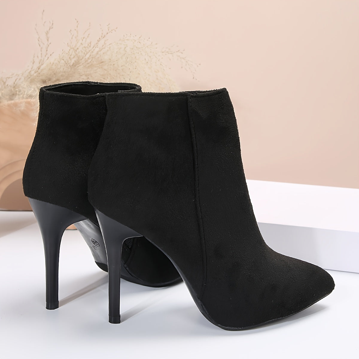 Chic All-Season Women's Stiletto Ankle Boots - Pointed Toe, Solid Color, Easy Zip Booties