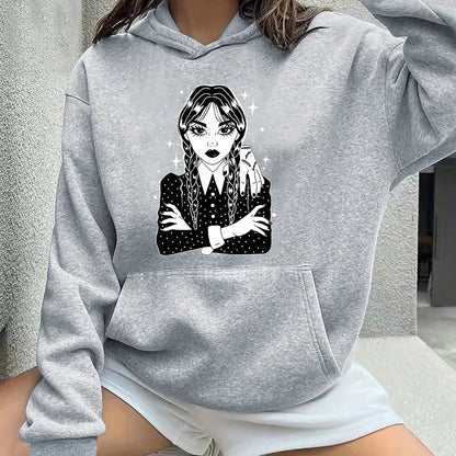 Sudadera con capucha para mujer de inspiración gótica con bolsillo tipo canguro: sudadera informal de manga larga para otoño/invierno