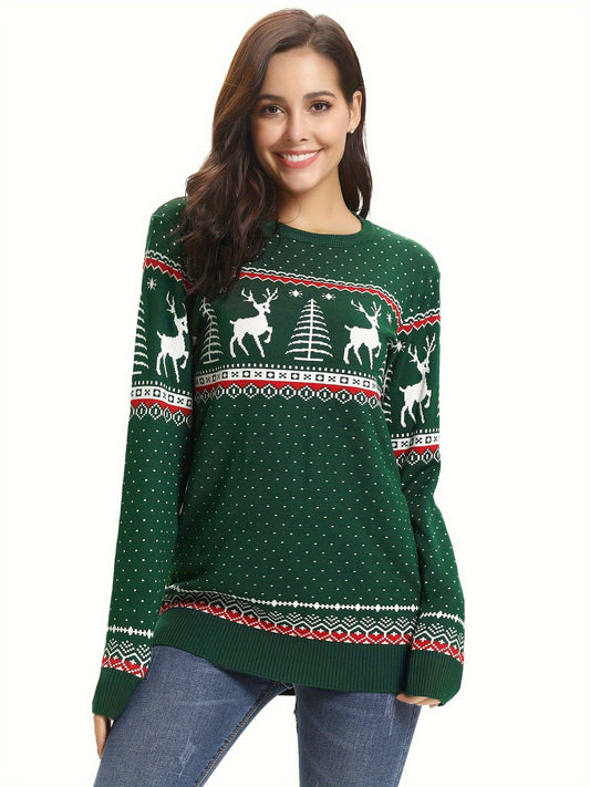 Womens Ugly Christmas Sweater Crew Neck Knitted Pullover Sweaters Tops