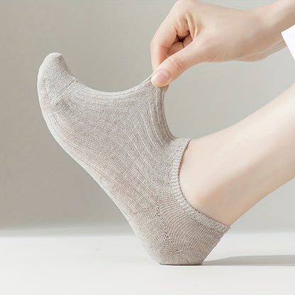 5/10 Pairs Solid Low Cut Socks, Simple & Breathable Unisex Invisible Socks, Women's Stockings & Hosiery